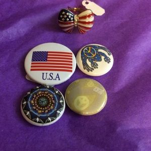 American Flag Ring and Vintage Pins